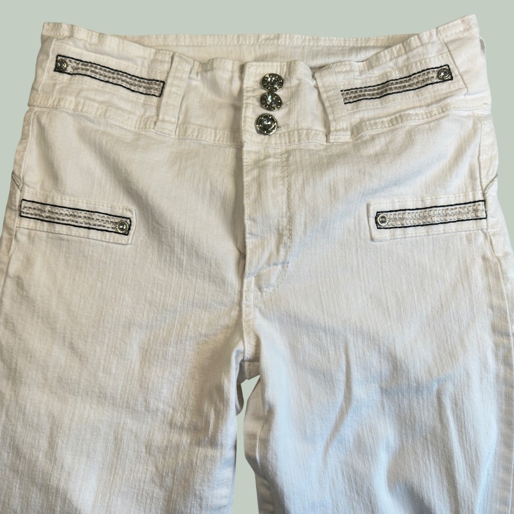 Inspiracion Latina Colombian Capri‎ Pants Y2K White Denim Rhinestone Size 12